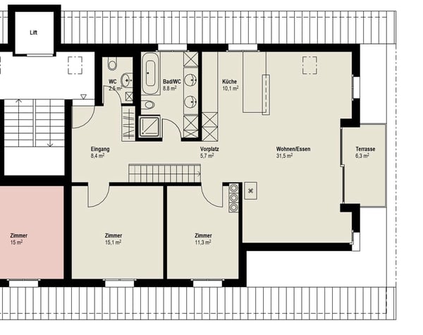Grosszügige 4.5-Zimmer-Dachwohnung mit Galerie und zwei Balkone 9