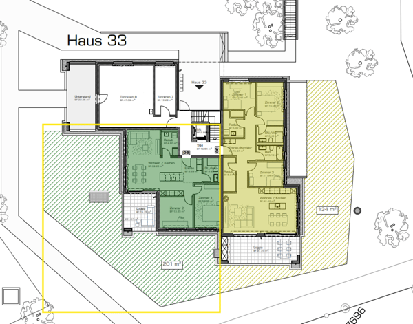 Erstvermietung: moderne 1.5-Zimmerwohnung mit grosszügiger Gartenfläche 2
