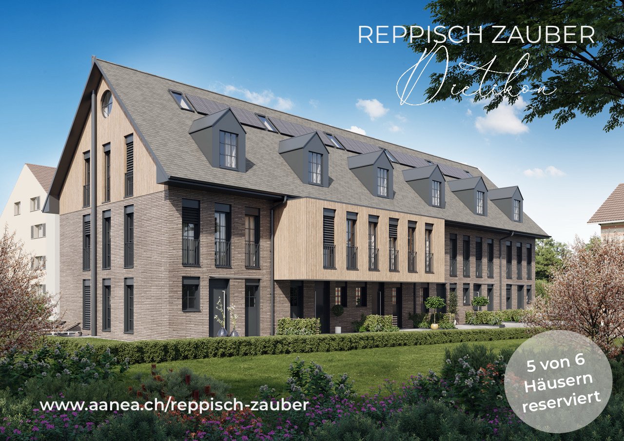 A multi-story residential building with a gabled roof and dormer windows. The building has a mix of brick and wood siding, and is surrounded by landscaped gardens. The image indicates that 5 of the 6 units in the building have been reserved.