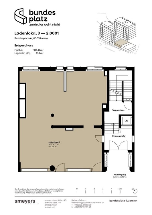 Attraktive Ladenfläche mit Schaufenster am Bundesplatz Luzern 2