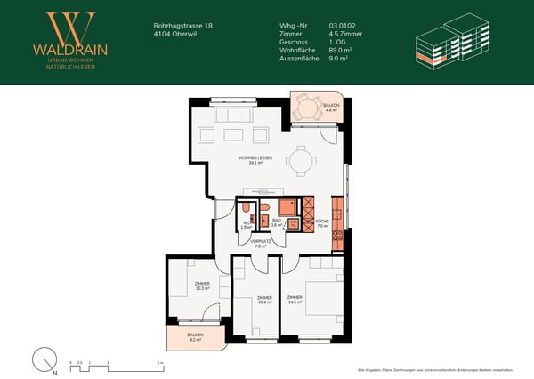 4.5 Zimmerwohnung in Oberwil - Urban wohnen, natürlich leben 4