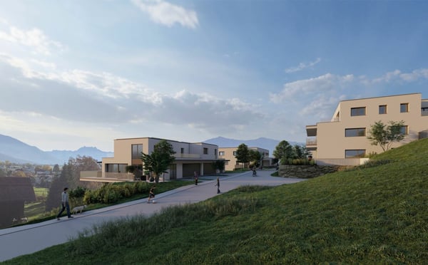 Modernes Eigenheim mit Panorama-Weitsicht ins Grüne und die umliegende Berglandschaft. 2