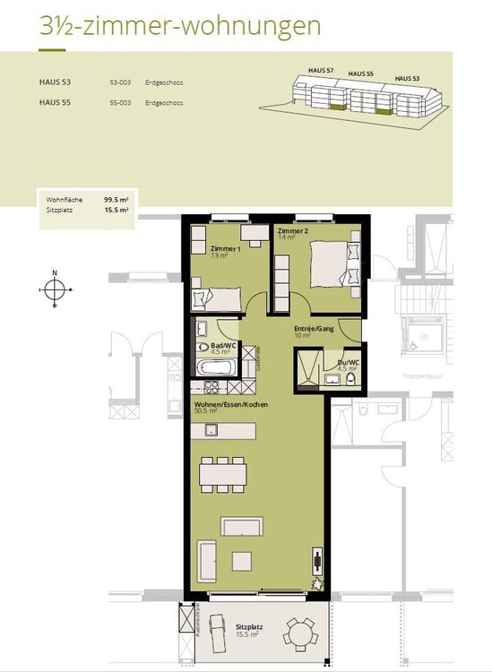 GROSSZÜGIGE 3.5 Zimmer-Wohnung mit Sitzplatz 12