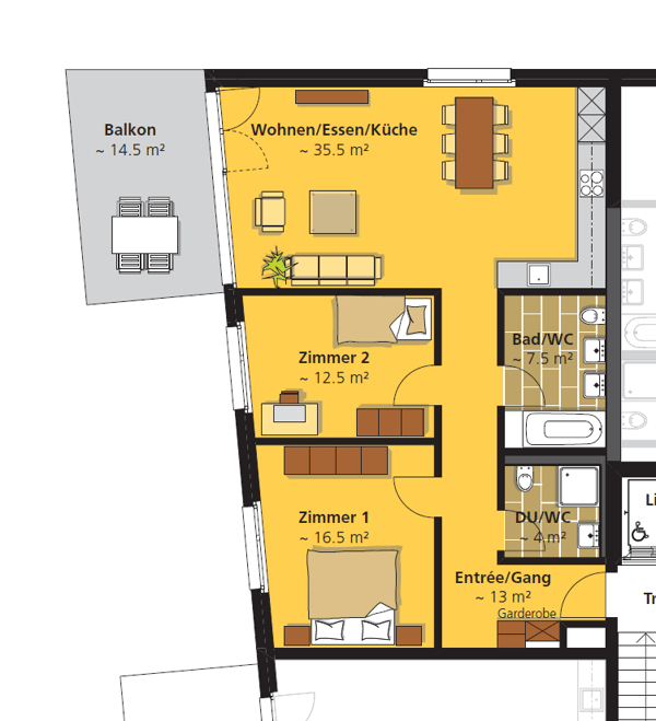 HELLE 3.5 Zimmer-Wohnungen mit GROSSZÜGIGEM Balkon zu vermieten 11