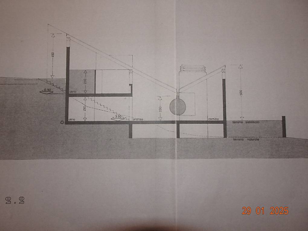 Floor plan with two atrio spaces, pramzo space, camino space, and terreno sistemato space