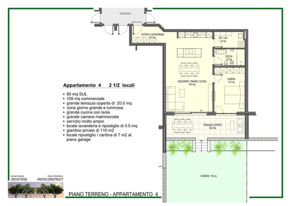 Grande appartamento 1.5 locali con giardino privato di 110m2 8