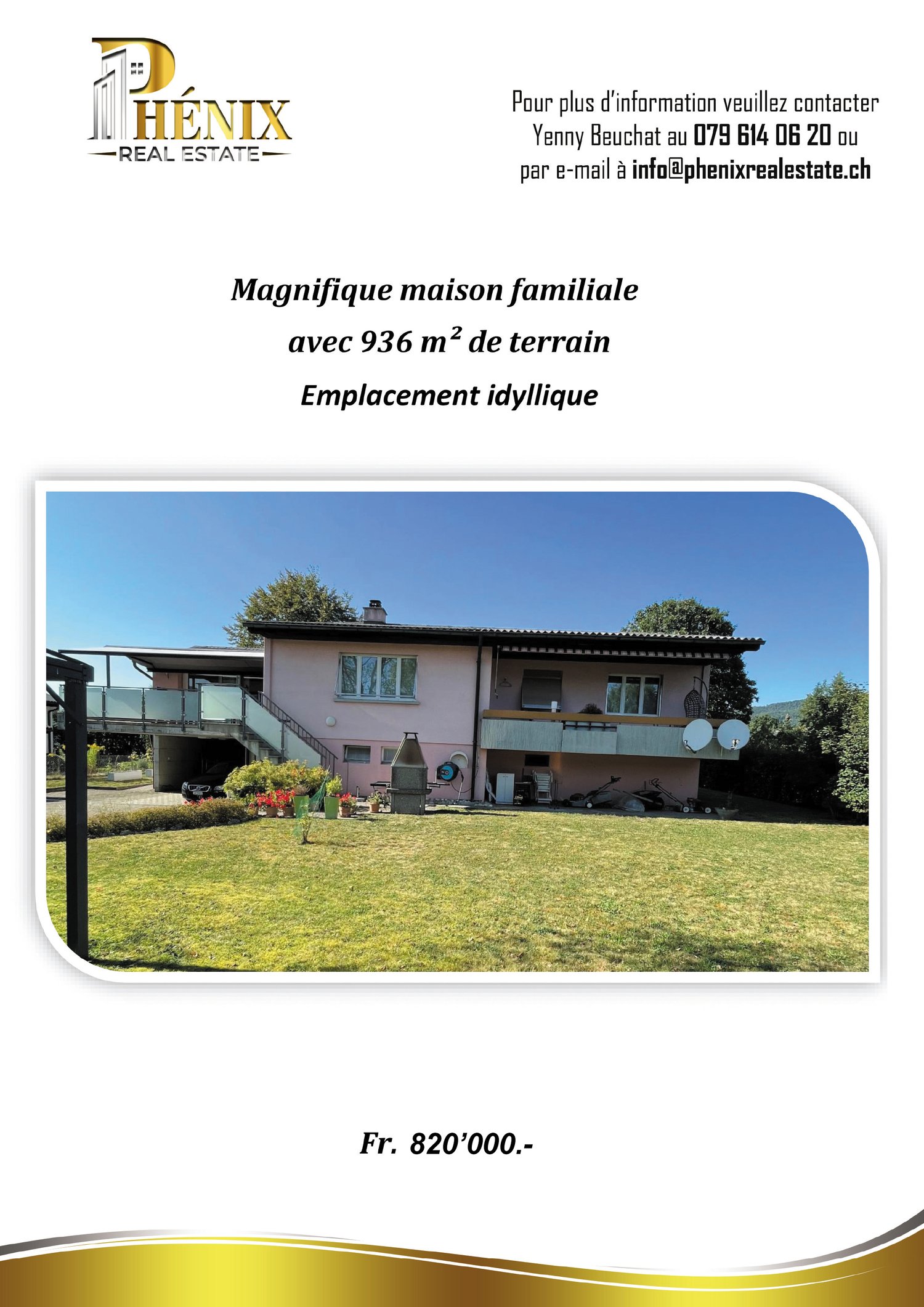 Pink house, large outdoor area, detached garage, green lawn