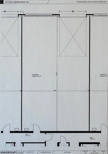 Floor plan of a workshop area showing two sections with specific dimensions and locations.
