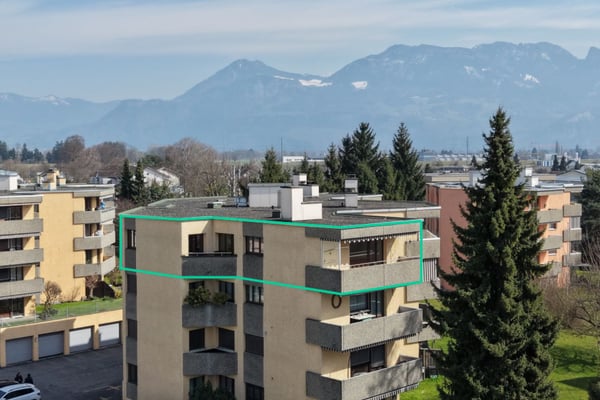 Wohnen über den Dächern von Widnau, mit sonniger Terrasse und Panoramablick