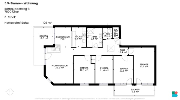 Schöne 5.5-Zimmer-Wohnung im obersten Stock an zentraler Lage in Chur 9