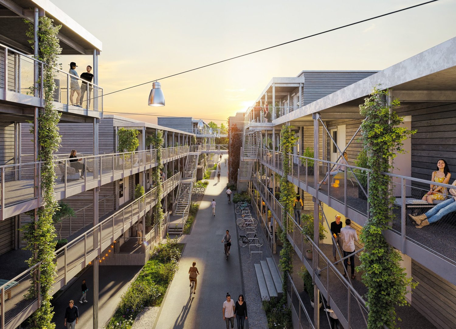An artist's impression of an apartment complex with raised ground floor and terraces.