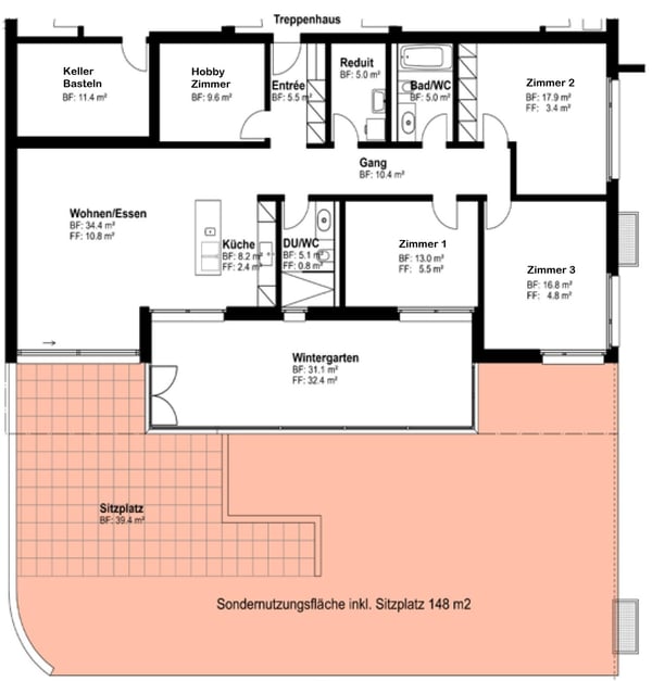 5 ½ Zimmer-Gartenwohnung mit grossflächigem Aussenbereich 3