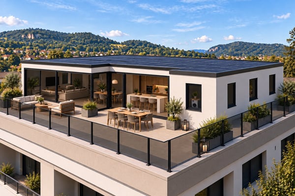 Attique d’exception à Delémont - Terrasse panoramique et vue sur le Béridier