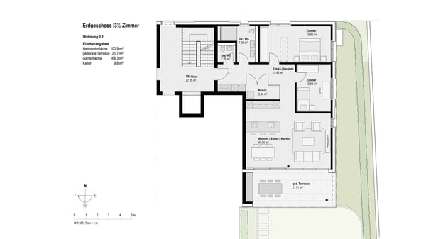 Ruhig, gediegen und doch zentral ! Top-1.5-Zimmer-Wohnung mit Garten ! 5