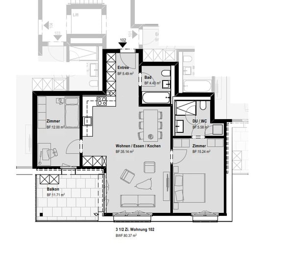 Stilvolle 3.5-Zimmer-Wohnung mit Balkon 3