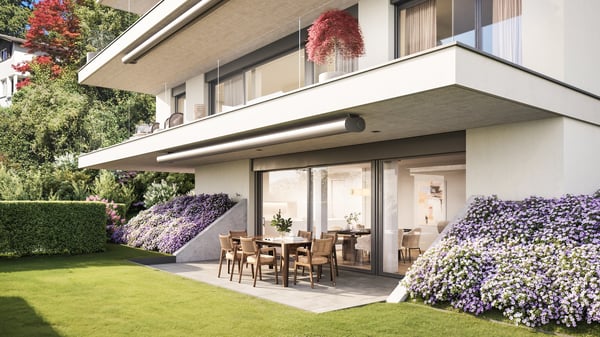 Moderne Gartenwohnung mit gedeckter Terrasse und direktem Liftzugang 1