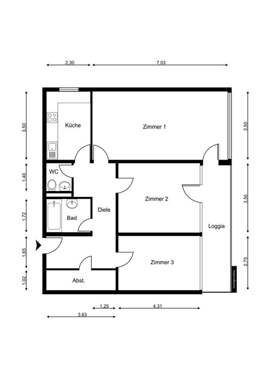IMMORath.de - Zentrale 3-Zimmer-Wohnung mit großem Balkon 9