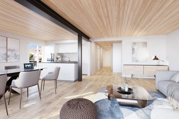 Erstvermietung: 4.5 Zimmer im Holzbau mit 32.6 m² Terrasse