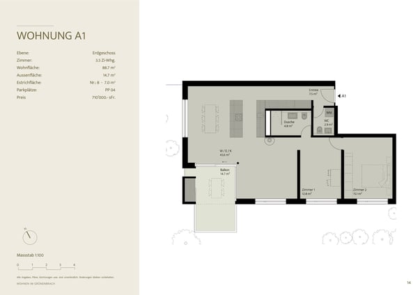 A1: Sonnige 3.5-Zimmer-Neubauwohnung im Erdgeschoss in Scheuren 8
