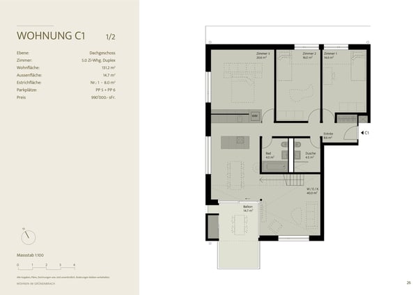 C1: Lichtdurchflutete 5-Zimmer-Maisonette-Wohnung im Neubau in Scheuren 9