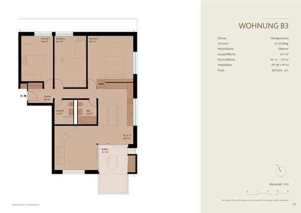 B3: Grosszügige 4.5-Zimmer-Neubauwohnung mit Balkon in Scheuren 10