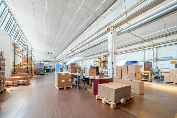 600 oder 1'300 m2 5,5 m hohe Shedhalle mit grosszügiger Anlieferung und hoher Bodenlast 4