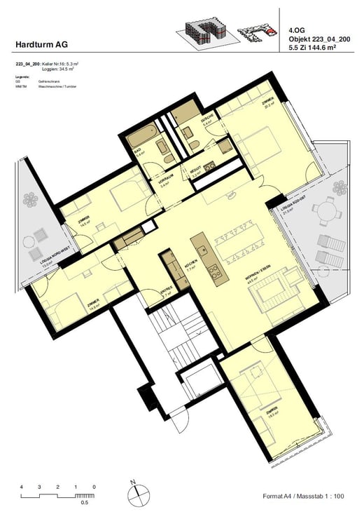 Grosszügige und lichtdurchflutete 5.5 Zimmerwohnung - Wohnen im Hard Turm Park 7