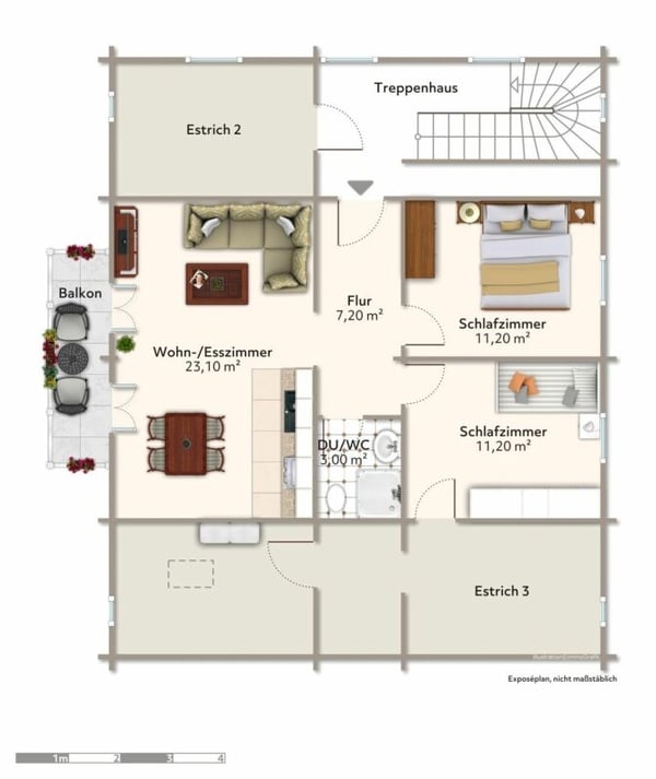 Sonnige 1.5-Zimmer-Dachwohnung mit Balkon, Gartensitzplatz im Dorfzentrum von Fiesch 2