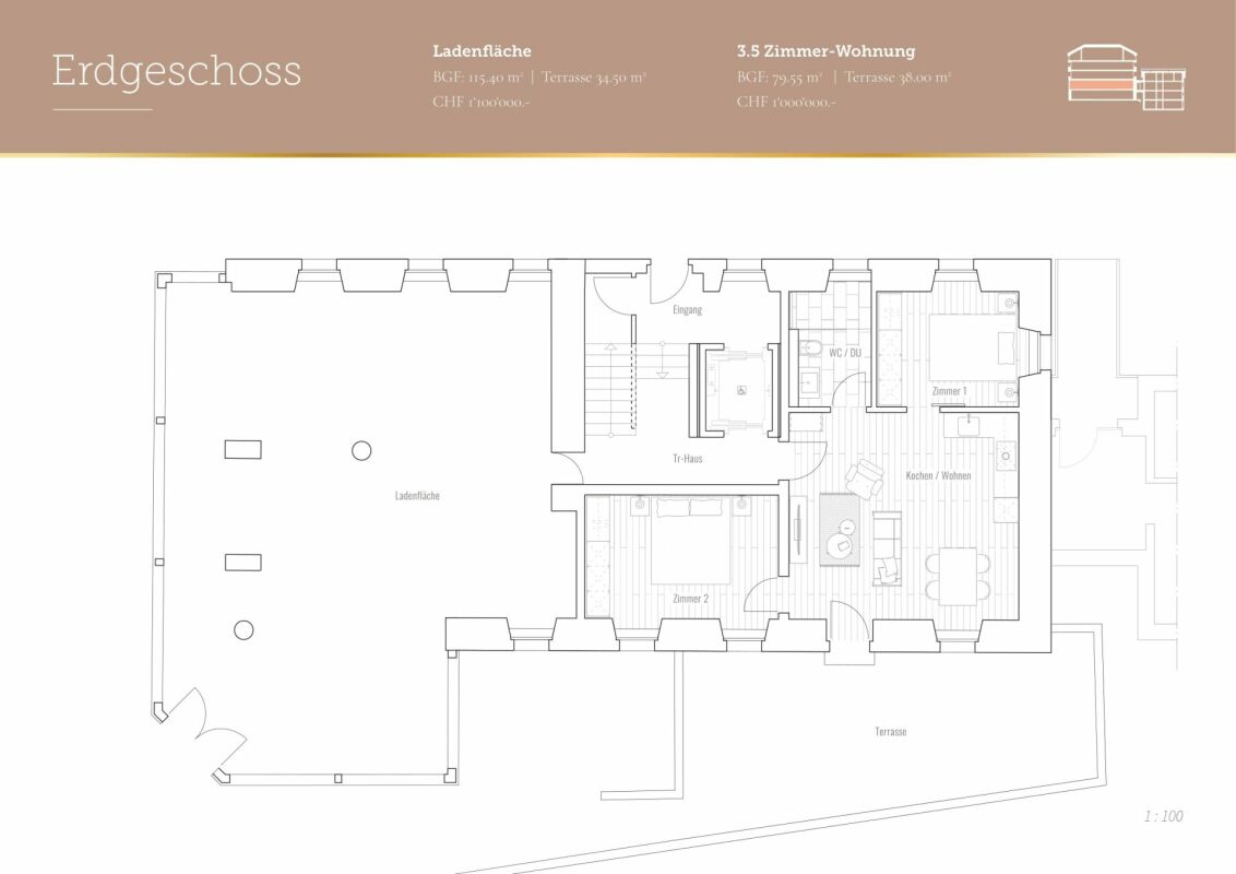 Zur Alten Post bei der Kirche im Dorfzentrum. Erstwohnung.