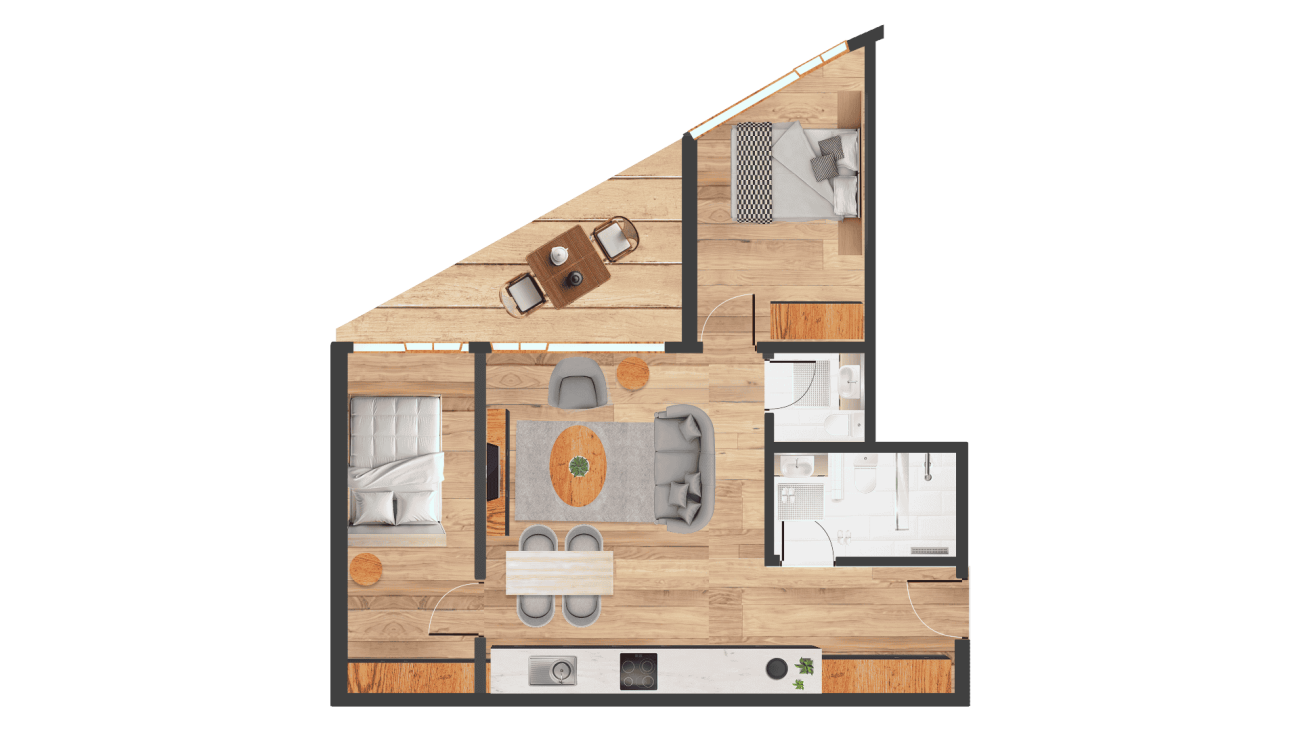 Own your exclusive hotel studio or hotel suite in Saas-Fee - operated by Dorint Hotels & Resorts. 3.5 room apartment 205