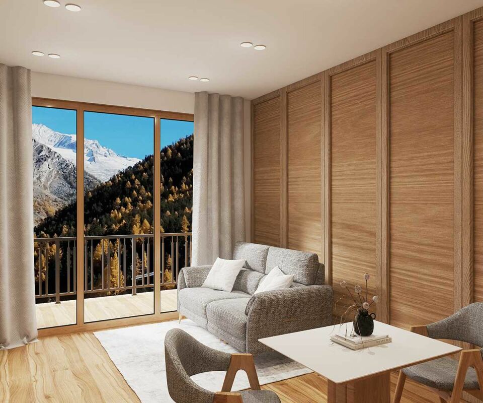Own your exclusive hotel studio or hotel suite in Saas-Fee - operated by Dorint Hotels & Resorts. 3.5 room apartment 205
