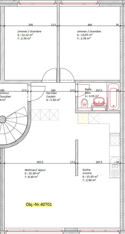 App. 3.5 pièces rez-de-chaussée / 3.5-Zimmerwohnung im Hochparterre 6