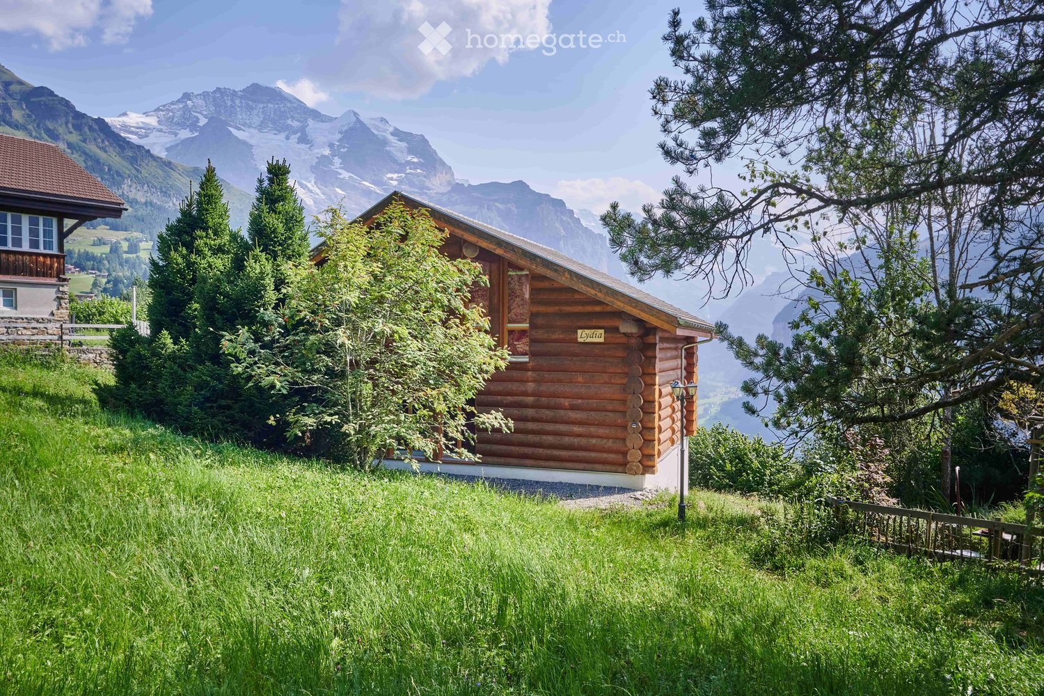wooden chalet on the hill, mountainous landscape