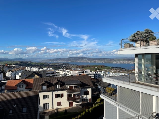 City view from apartment with a balcony