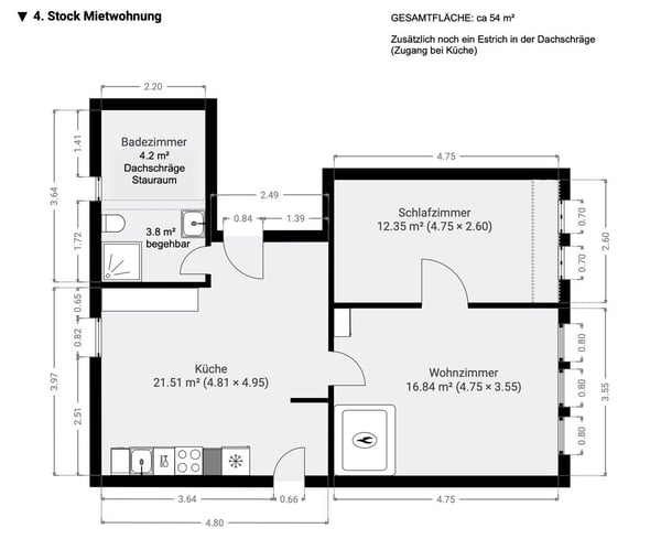 Charmante 1.5-Zimmer-Dachwohnung in der denkmalgeschützten alten Bleiche zu vermieten 2