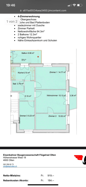 Charmante 1-Zimmer-Wohnung mit 2 Balkonen in Olten 1