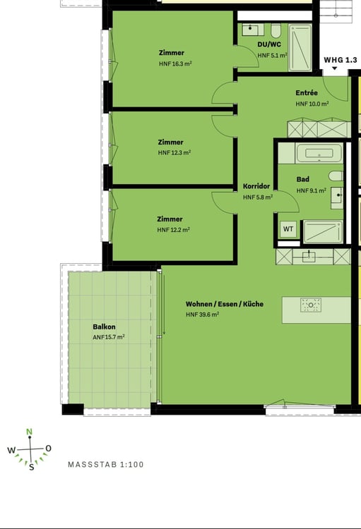 1.5-Zimmer-Wohnung mit sonnigem Balkon & hochwertigem Ausbau 3