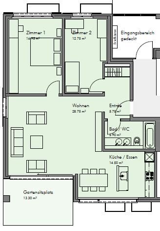 Sonnige 1.5-Zimmer-Wohnung mit Gartensitzplatz 9