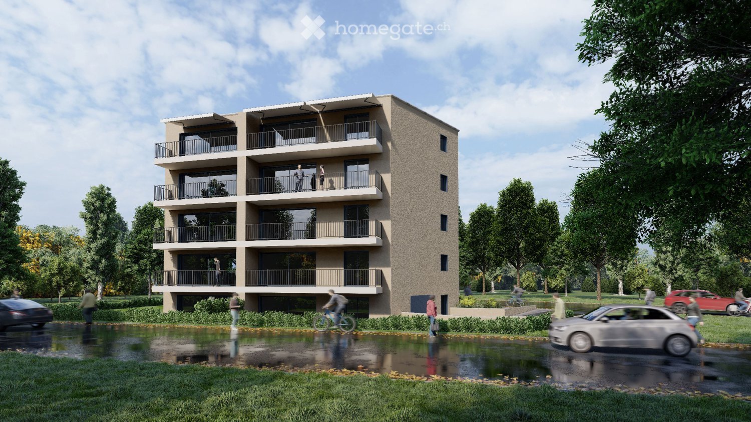 A 4 story building with balcony