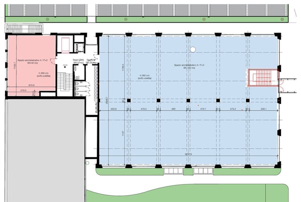 Affittiamo spazi da 300m2 a 1000 m2 ad uso servizi o uffici nel nuovo centro Piazza Saleggi 7