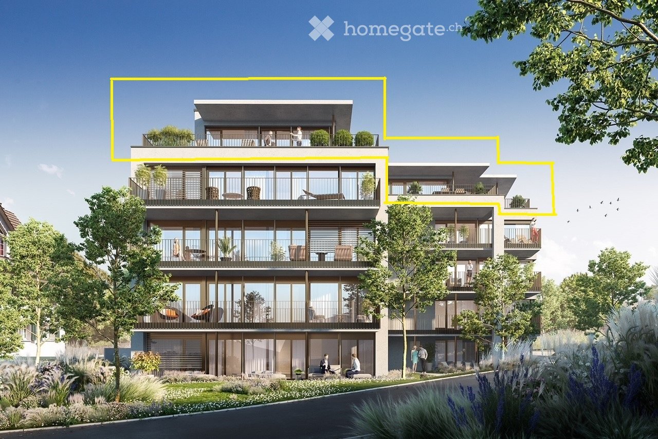 multi-story building with multiple balconies on each floor and trees surrounding the building