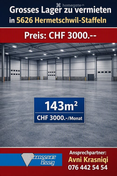 Grosse Lagerfläche in Hermetschwil-Staffeln / 480 m²  – flexibel aufteilbar & zentral gelegen 1