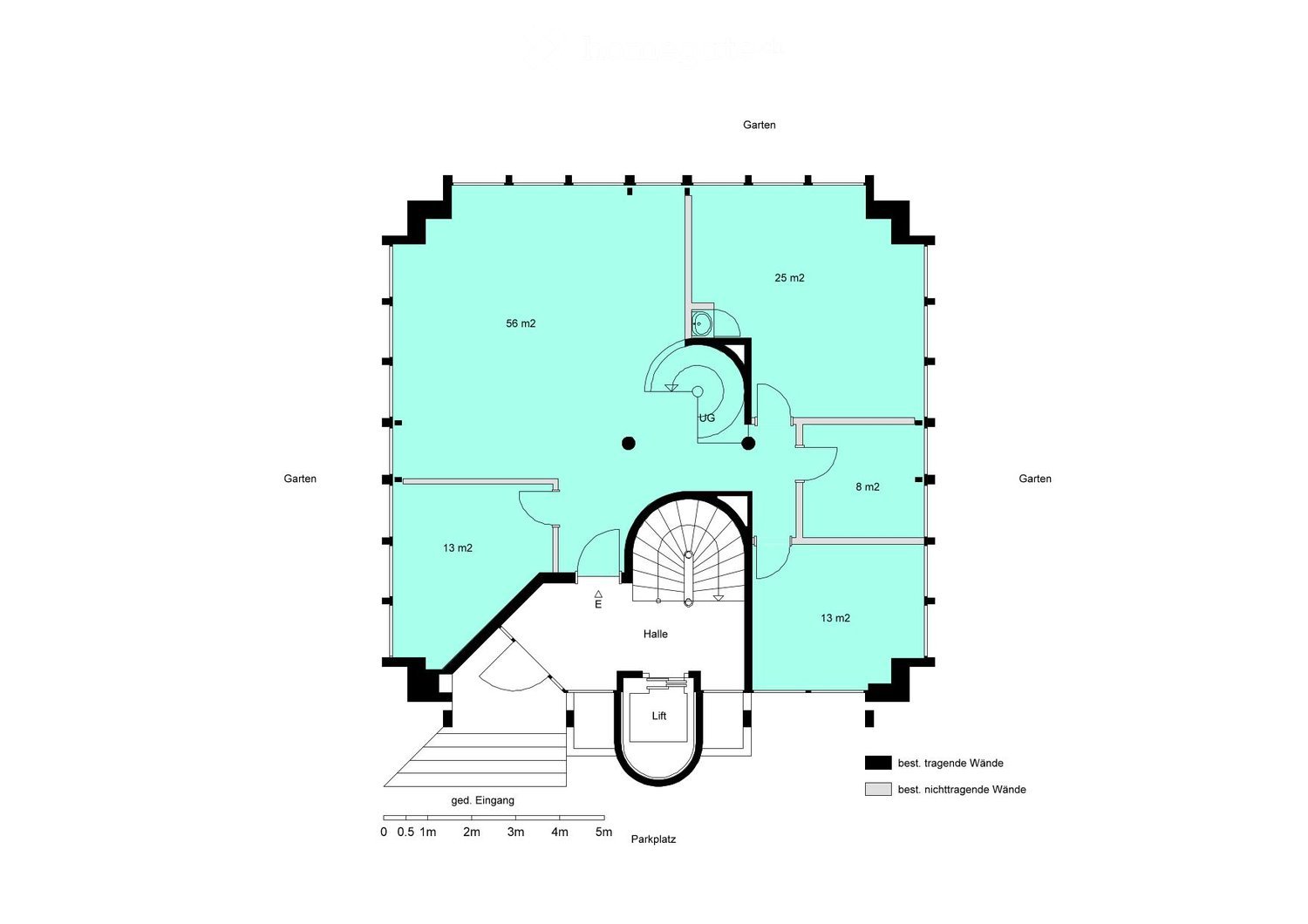 Living room, dining room, kitchen, hallway, office, bathroom, master bedroom, two bedrooms, balcony, garage, lift