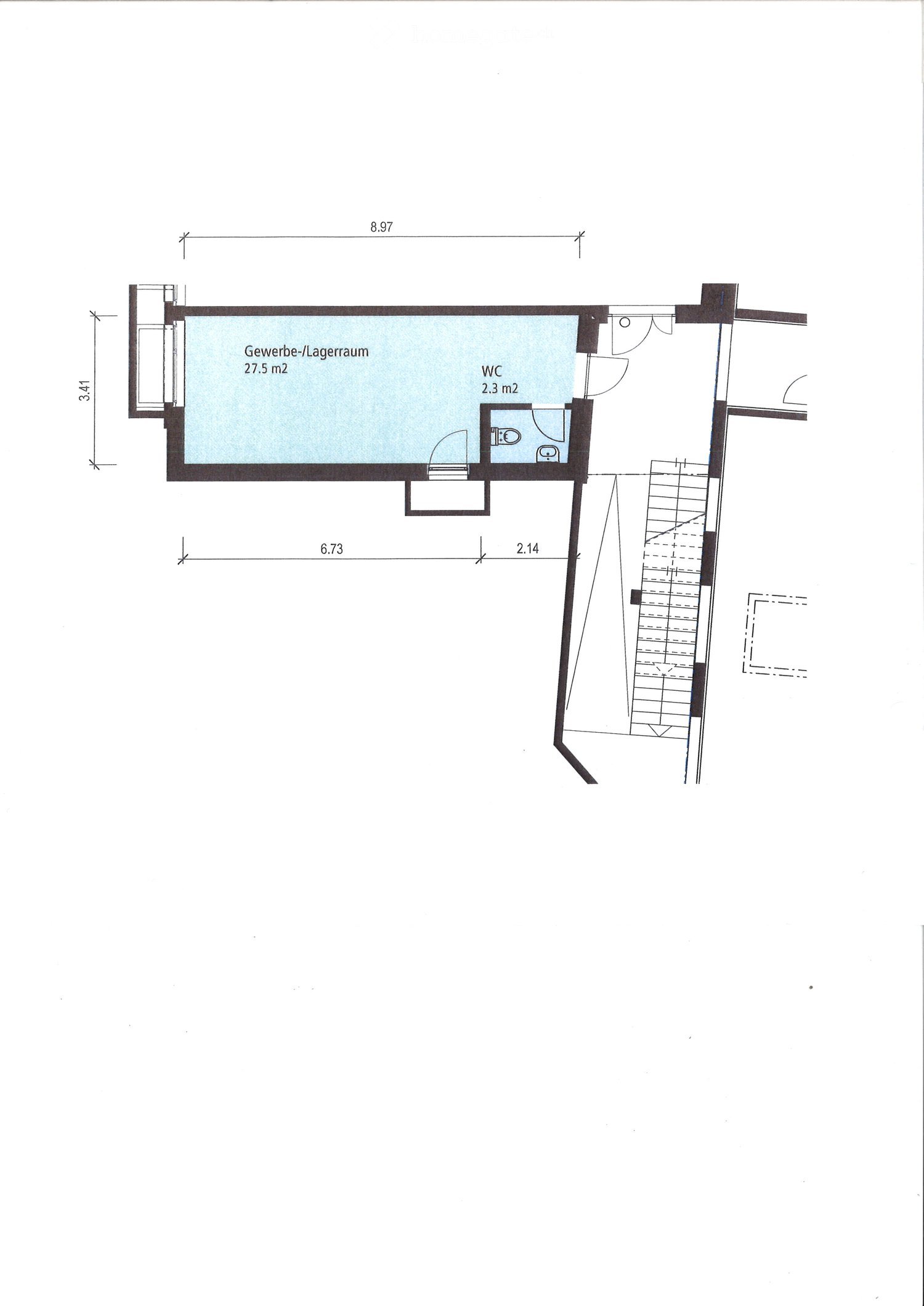 Floor plan with a large storage area, a WC, and a staircase.