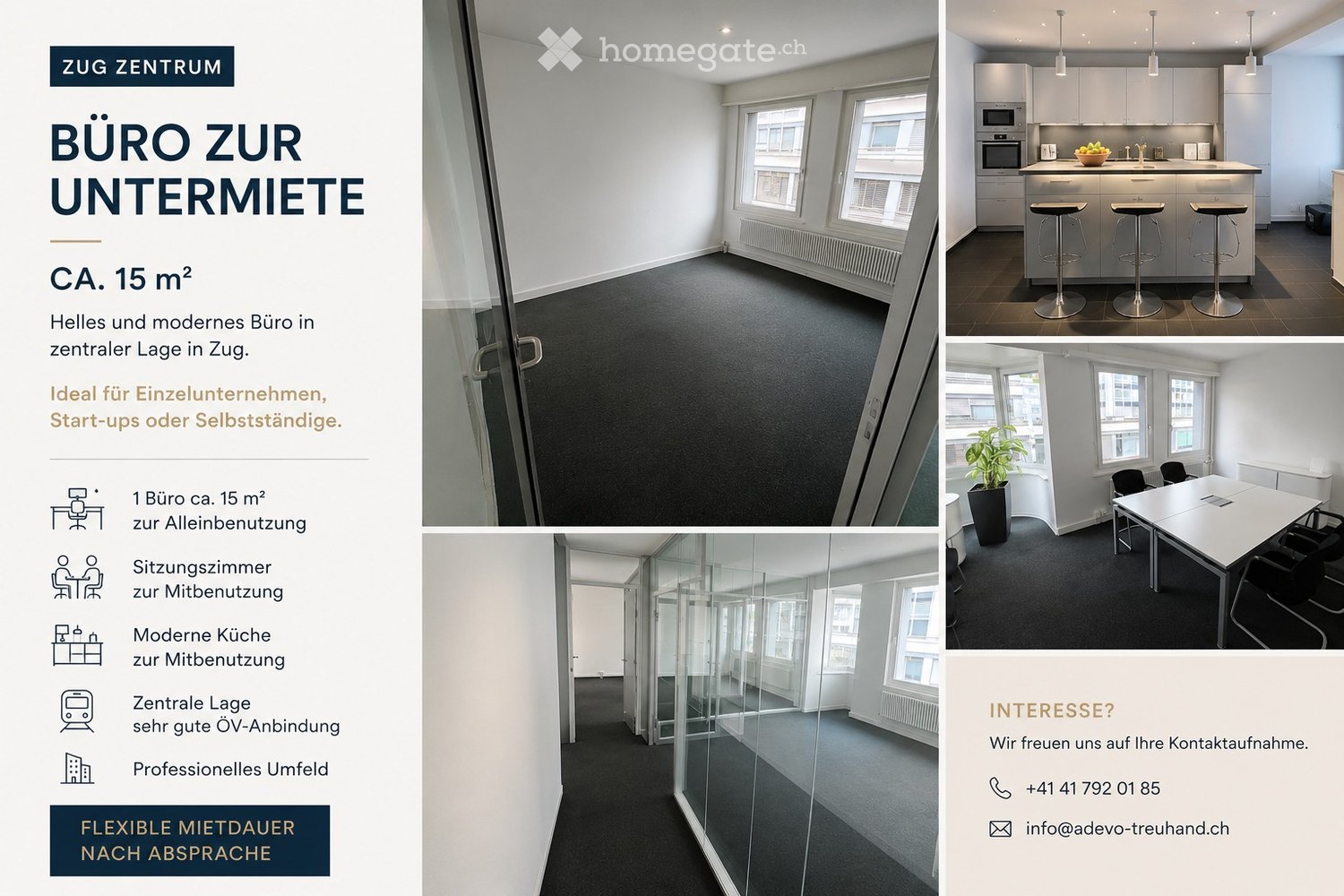 Empty office space with dark flooring, large windows, and glass partitions. No furniture or equipment present.