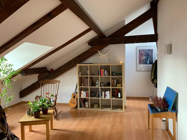 MAGNIFIQUE APPARTEMENT AVE CHARPENTE BOIS APPARENTE;  5.5 P. NON MEUBLE, CHEMINEE, JARDIN COMMUN 3