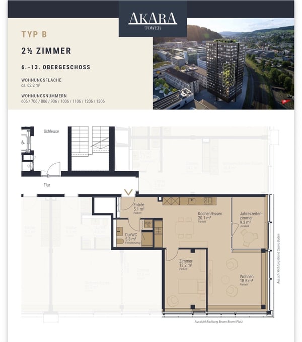 Modernes 2.5-Zimmer-Apartment im 12. Stock am Brown Boveri Platz, Baden 5