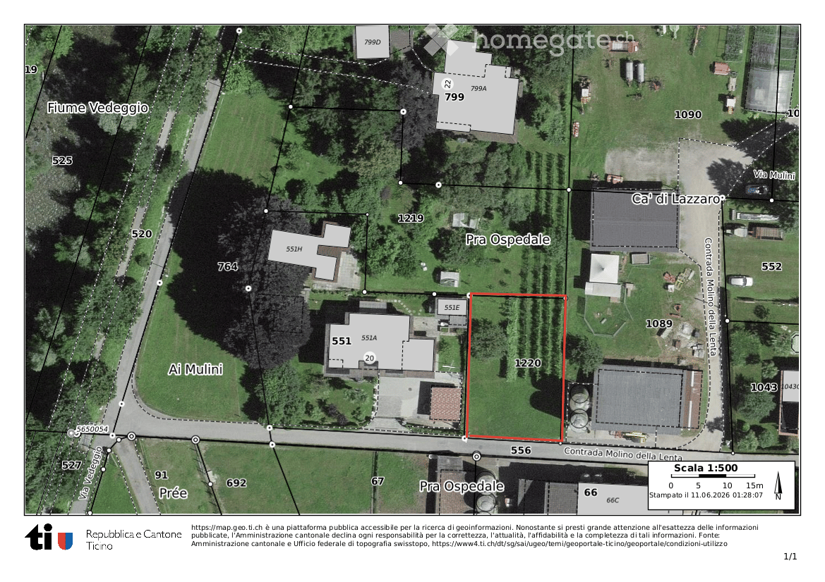 A detailed map showing various plots and buildings, including labeled areas such as "Pra Ospedale" and "Ca' di Lazzaro." Roads and pathways are marked, with numerical labels indicating plot numbers.