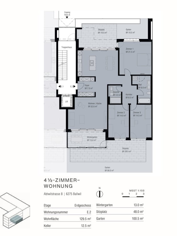 Exklusive 4½-Zimmer-Neubau-Gartenwohnung mit Wintergarten und grossem Garten in Ballwil 2