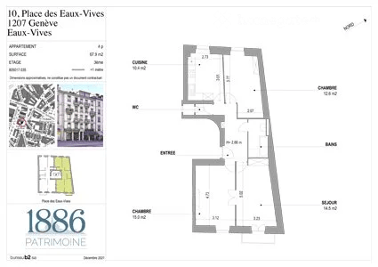 Place des Eaux-Vives : Appartement de 5 pièces au 3ème étage 2